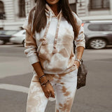 2022 Office Autumn Casual Women's Suits Fashion Tie Dye Printed Hoodie + Pants Two Pieces Ladies Spring Street Loose