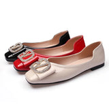 Flats Shoes Women 2022 Spring Ladies Solid Crystal Rhinestone Slip On Red Square Toe Fashion Bling Bling Women's