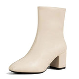 White High Heels Ankle Boots for Women 2023 Autumn PU Leather Square Toe Short Boots Woman Fashion Thick Heels Botas