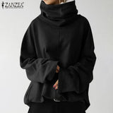 Women's Autumn Sweatshirts ZANZEA 2022 Stylish Turtleneck Hoodies Long Sleeve Pullovers Female Casual Stiching Solid