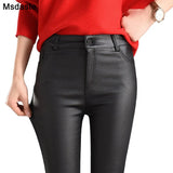 Winter Women Faux Leather Pants & Capris PU Elastic High Waist Trousers Stretchy Slim Pencil Pants Leggings Female