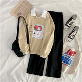 two-piece hoodies wide-leg pants suit female students Korean version of loose polo collar 2022 new autumn tide Harajuku