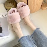 Autumn And Winter Cotton Slippers Indoor Korean Version Home Flat Open Toe Word Trawl Red Fashion Short