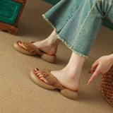 Breakj Summer New Thick High With Thick Bottom Tassel Flip-Flops Summer Outside Wear British Style Retro Versatile Sandals