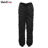 Puss Stacked Mid Waist Harem Pants Women Hipster Casual Lace Up Hip Hop Jogger Fitness Trousers Autumn Street