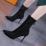 Boots Women's 2024 Autumn And Winter New Fashion Pointed Rear Zipper High Heel Ankle Boots Thin Heel Fashion Women's