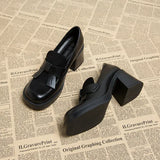 British Style Women's Shoes Fashion Loafers Spring Autumn Bow-knot Square Toe Chunky High Heel Brown Small Leather