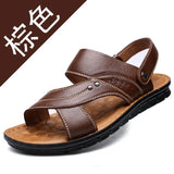 Summer New Men's Sandals Men's Leather Beach Shoes Casual Men's Shoes Fashion Slippers Stripe Sandals Rubber Mens