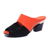 Patent Leather Straight Water Drill Coarse Heel Women's Sandals Heel Fish Mouth Casual Sandals Cover Toe Slippers