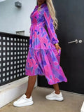 2022 Women's Dress New V-Neck Long Sleeve Elegant Casual Dress Office Fashion Floral Print Lace-Up Slim Waist Large Swing
