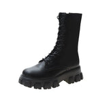 Mid-calf Boots Female Lace Up Chunky Heels Women's Platform Shoes 2021 Pu Leather Zipper Ladies Shoes Autumn