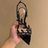 Breakj Diamond Leaves Sandals 2025 New Summer Pointed Temperament Fine Heel With Famous High