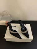 Breakj Winter New Pointed Purple Thin Heel High Mouth Water Drill With Silk Sat Sandals Half-Dragging