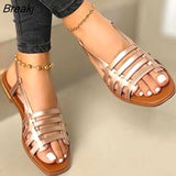 New Summer Elegant Women Flat Sandals Hollow Out Gladiator Open Toe Outdoor Sports Beach Flats Ladies Footwear Plus