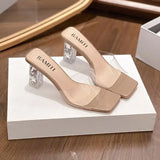 Breakj Slippers Women Summer Wear 2025 New Square Head Crystal Rough And Transparent Sexy High-Shoe Cold Slippers