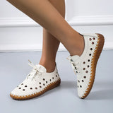 New Designer Woman Flats Breathable Sew Oxford Sneakers Women Casual Lace Up Split Leather Hollow Moccasins Loafer