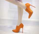 Women Black Suede Leather Ankle Boot Pointed Toe Blade Heels Bootie Spring Autumn Thin Heels Ankle Boots 12CM Dress