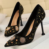 Shoes Rhinestone Women Pumps Sexy Party Shoes High Heels Wedding Shoes Plus Size 43 Female Stiletto Suede Women