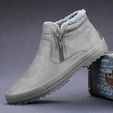Classic Men Casual Plush Shoes Winter All-match Zip Opening Male Footwear High-top Warm Lined Shoes Fashion New