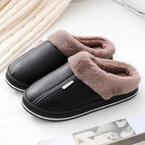 Shoes Home Warm Slippers Leather Memory Foam Indoor Slippers For Men Non-Slip Winter Fur Plush House Couples Women