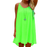 Chiffon Mini Dress Women Summer Beach Sleeveless Fluorescence Female Clothing