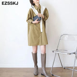Summer Blouses Shirts dress women A-LINE midi blouse dress Female green white Oversized Shirts dress long