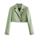 Elegant Green Skirt Suits Women 2021 Fashion Cropped Pocket Notched Blazer Buttons Asymmetrical Mini Skirts Female