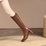 Breakj And High-Heeling Women's Autumn And Winter New With Women's Boots After Zipper But Knee Boots Square Head Solid Color Knight