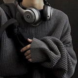 Couple Male Harajuku Retro Trend Thick Line Sweater Solid Color Loose Oversize Top Autumn Winter Oversized