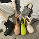 Trend Women Boots Solid Color Waterproof Rain Boots Slip-on Head Short Boots Avocado Ankle Boots PU Women Platform