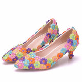 Breakj 5 Cm Lace Heel High Heel Heel Heel Mid-Heeled Wedding Shoes Pointed Bridesmaid Shoes Annual Photo