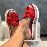 Breakj 2025 Summer New Bow Beach Women Slippers Thick Bottom Slope And Hemp Rope Large Women's