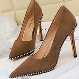 Shoes Black Heels Metal Beads Woman Pumps Suede High Heels Stiletto Wedding Shoes Women Heels Female Plus Size 41 42