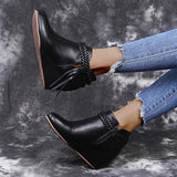 Women Platform Boots Tassel Wedges Boots Women Zipper Solid Color Short Booties Round Toe Shoes for Women Zapatos De