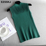 Top spring autumn Knitted Tank top Women Blouse turtlenck sexy Sleeveless sweater vest Female slim