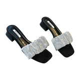Breakj Slippers Women's Fashion Wearing Fairy Wind 2025 New Water Drill Cool Drag Low And Exposed Toe Coarse And Word