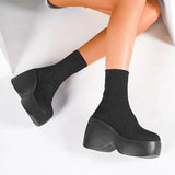 Women's Knitting Chunky Platform Ankle Boots Black Wedges High Heels Sock Boots for Women Plus Size Thick Bottom Gothic