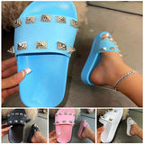 Women Summer Flat Fashion Rivet Slippers Thick Sole Soft Shoes Female Flip Flops Sandals Outdoor Beach Ladies Large Size