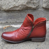 Women Pu Leather Ankle Boots Women Autumn Winter Zipper Vintage Women Punk Boots Flat Ladies Shoes Flat Short Snow