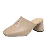 Breakj Half Slippers Women Wear 2025 Autumn New Retro Soft Leather Thick Heel Drag Height