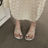 Muffin Shoes Beach Sandals Fashionable Pearl 2023 Summer New French Flat-Soled Sandals