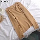 casual Autumn Winter Basic v-neck Sweater pullovers Women 2021 loose Knit Pullover female Long Sleeve Khaki