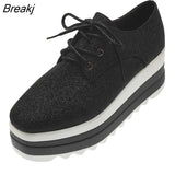 Women Shoes Patent Leather Lace Up Thick Heel Increased Flat Platform Oxford Shoes Woman Loafers Solid Casual Shoes Plus