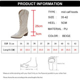 White Cowboy Boots for Women Embroidery Pointed Toe Mid Calf Botas Female Slip On Thick Heels Cowgirl Boots Woman