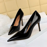 Breakj Simple High Heel Bright Finish Paint Leather Shallow Mouth Tip Sexy Show Thin Professional OL High Heels Single