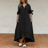 Women Shirt Dress 2022 VONDA Casual Solid Color 3/4 Sleeve Party Long Maxi Dresses Asymmetric Hem Ruffled Vestido Beach