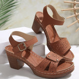 Breakj Retro Casual Roman Style Round-Headed Women's Shoes New Hollow Breathable Flat Buckle