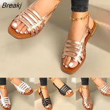 New Summer Elegant Women Flat Sandals Hollow Out Gladiator Open Toe Outdoor Sports Beach Flats Ladies Footwear Plus