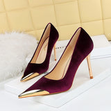 Breakj Banquet Fashion Light Luxury High Heels With High Heel Metal Pointed Suede
