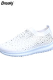 Women Sneakers Mesh Breathable Rhinestone Casual Platform Shoes For Ladies Slip On Comfortable Outdoor Female